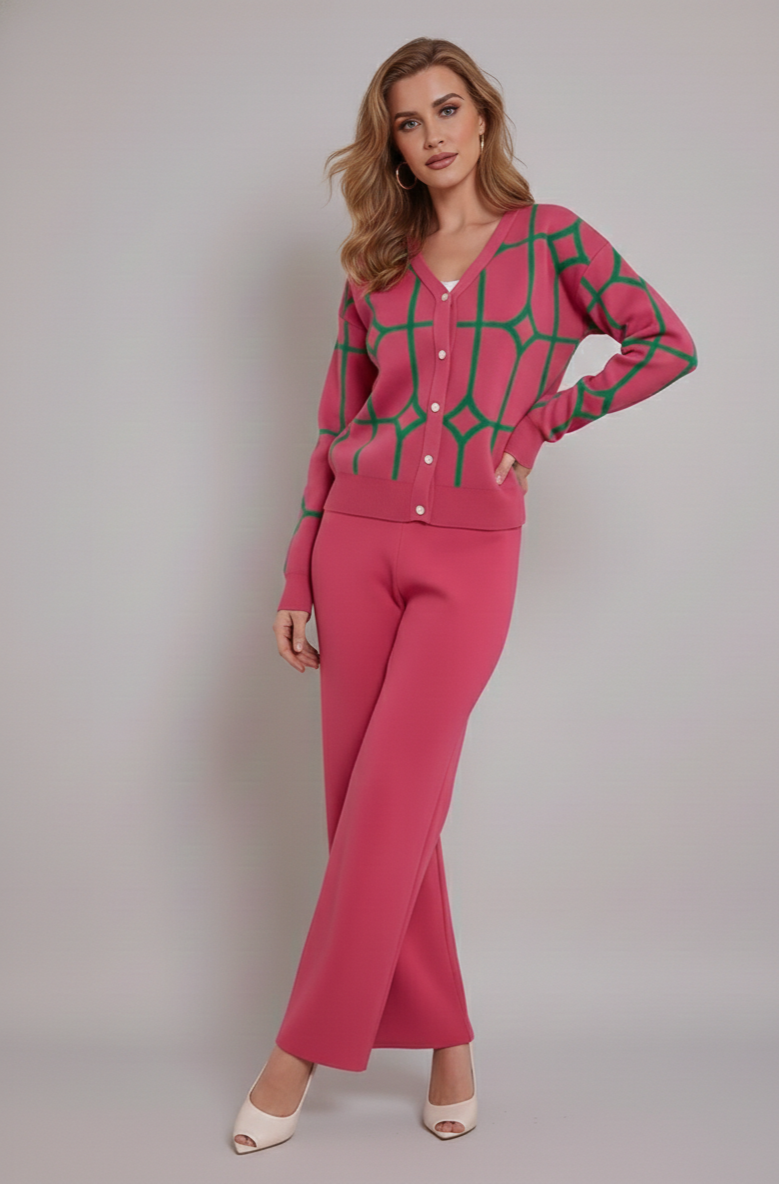 Women's Streetwear Set with Knit Top and High-Waisted Pants