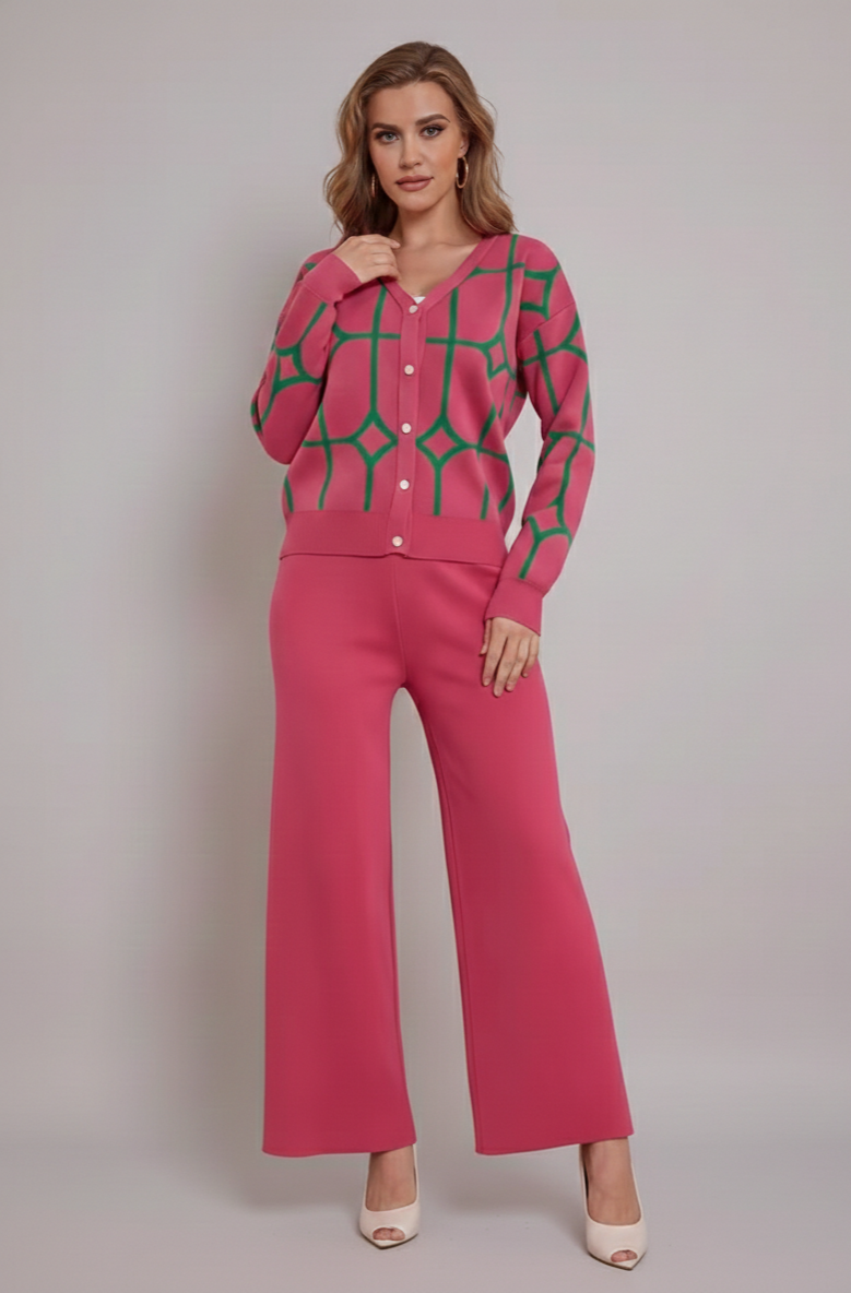 Women's Streetwear Set with Knit Top and High-Waisted Pants