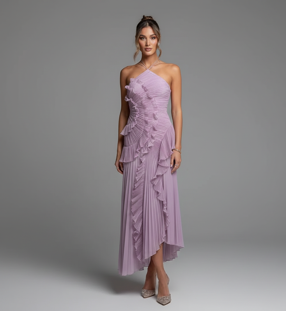 Aurora Lilac Sculpted Pleated Dress