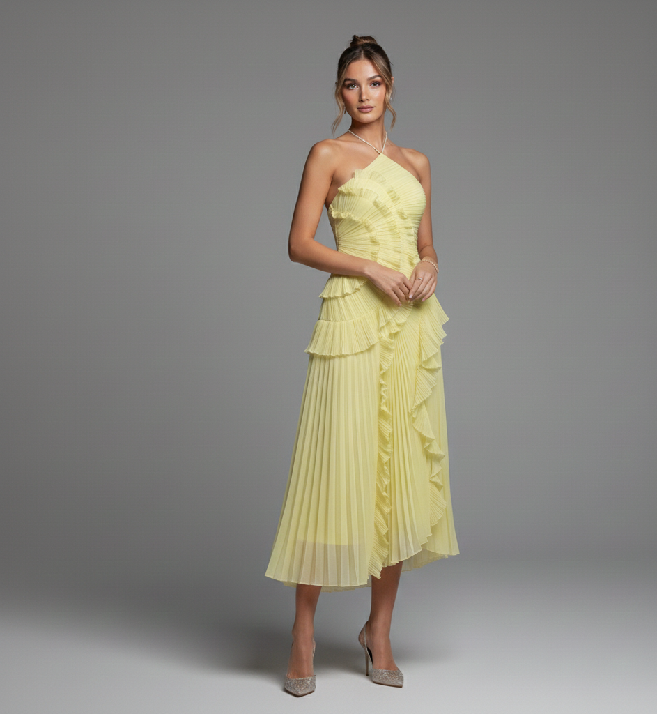 Aurora Lilac Sculpted Pleated Dress