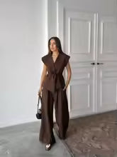 Women’s Wide Leg Pants and V-Neck Top Set