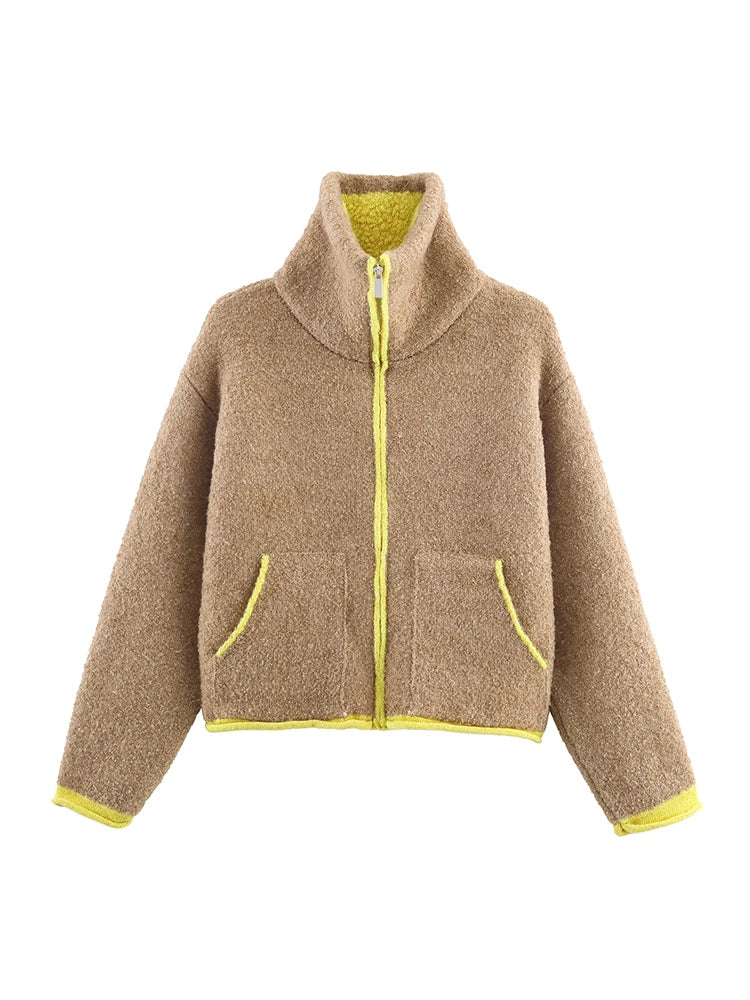 Casual Jacket with Zipper and Stand-Up Collar