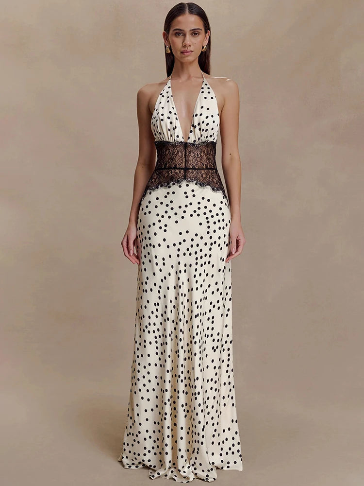 Noir Polka Dot Open-Back Gown