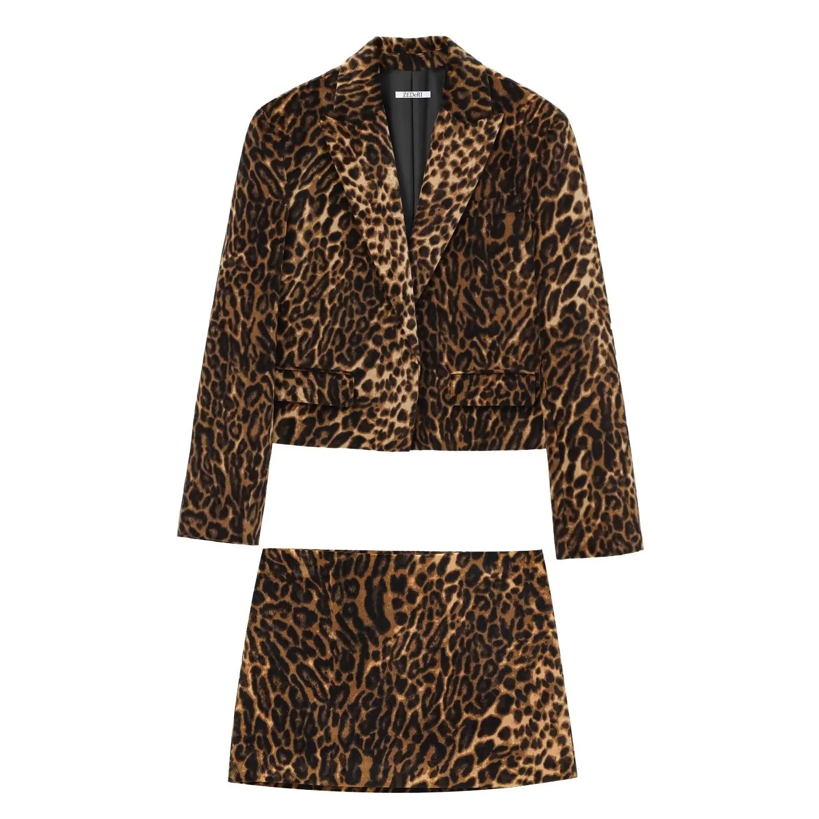 Animal Print Set with Mini Skirt and Vintage Blazer