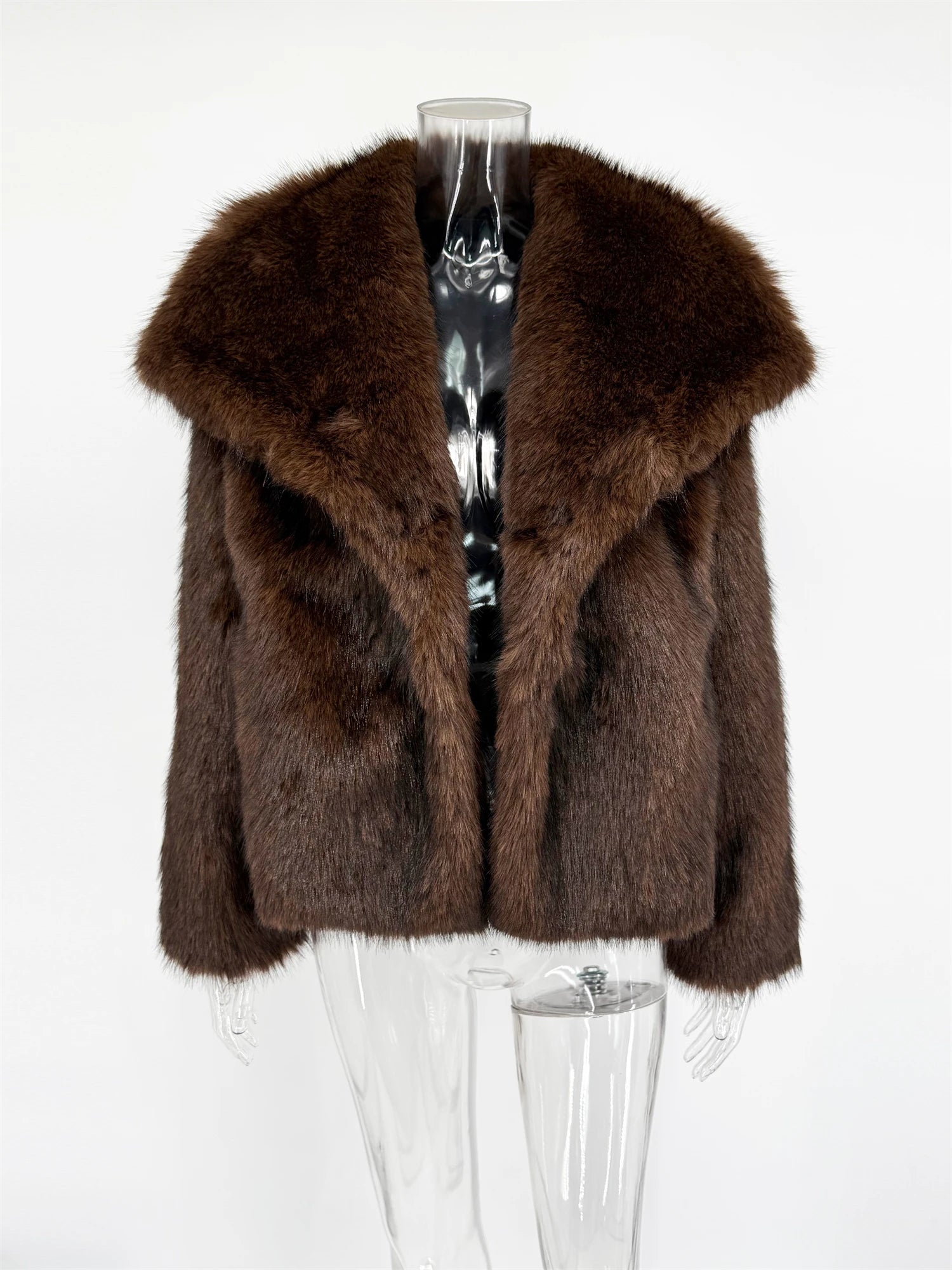 Faux Fur Coat with Turn-Down Collar