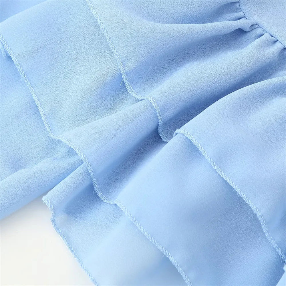 Soft Blue Elegance — Ruffled Women’s Romper