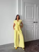 Women’s Wide Leg Pants and V-Neck Top Set