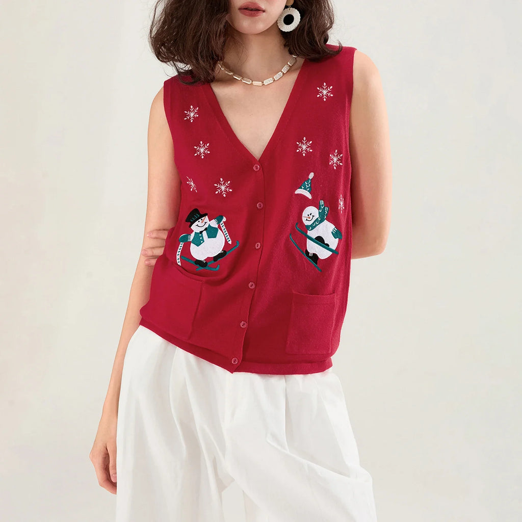 Festive Knit Christmas Vest with Embroidered Details