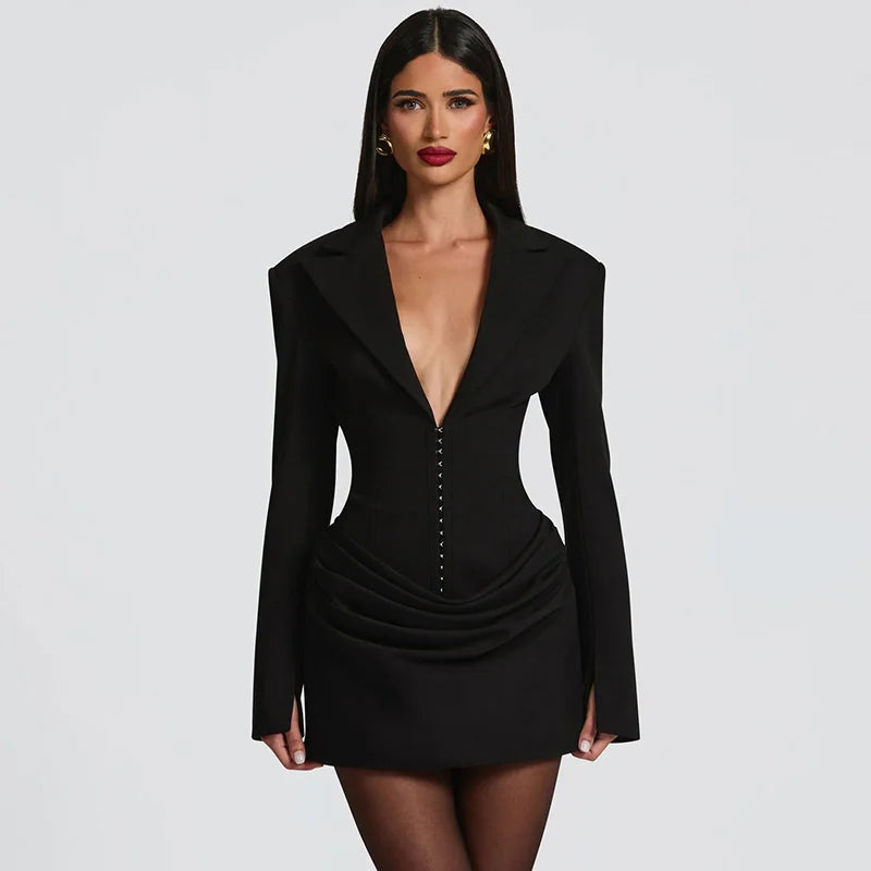 Long Sleeve Mini Dress with Deep V-Neck