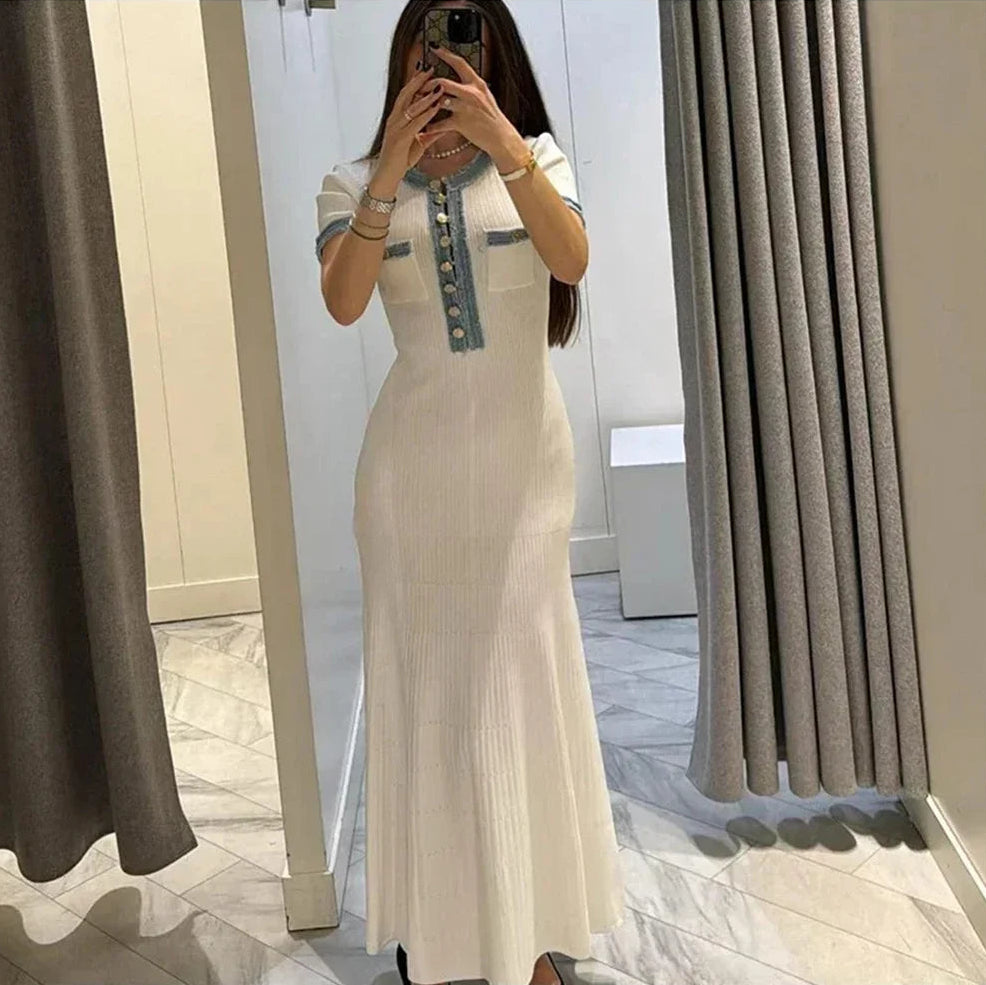 Casual Knit Ankle-Length Dress with Pockets