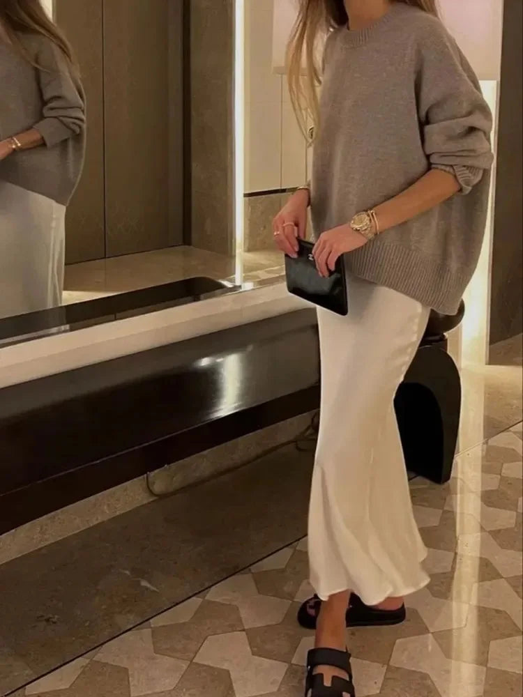 Satin A-Line Midi Skirt