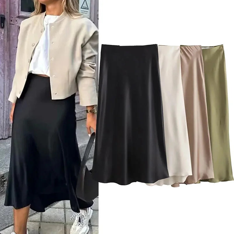 Satin A-Line Midi Skirt