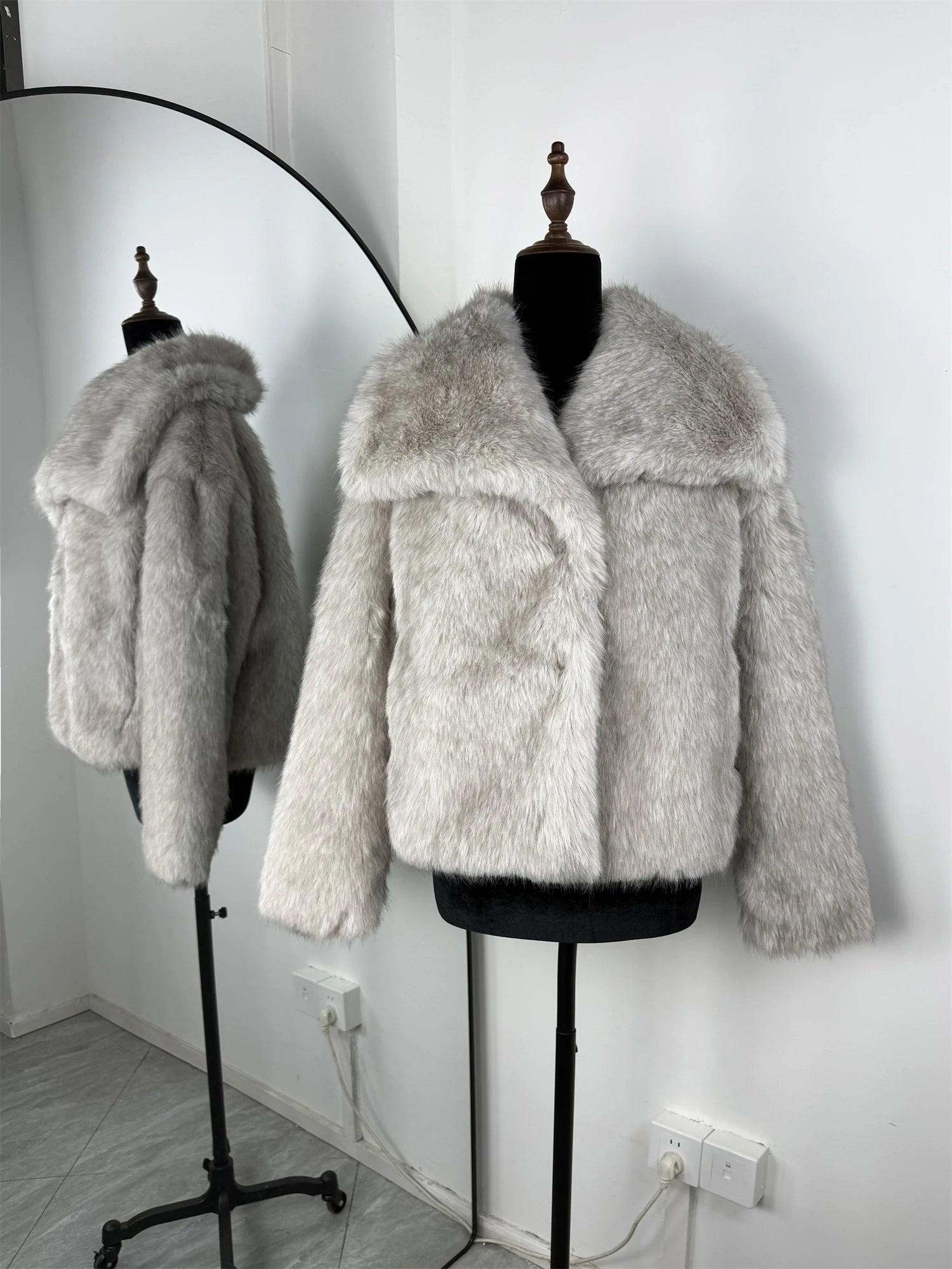 Faux Fur Coat with Turn-Down Collar