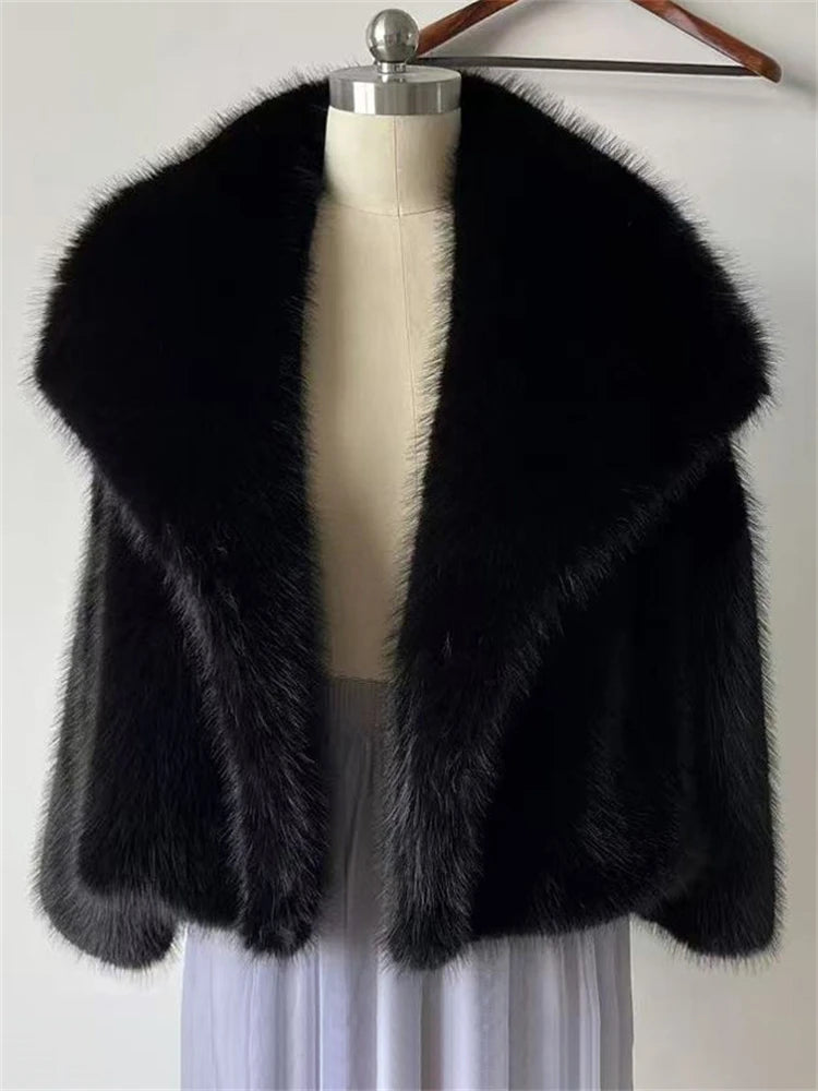 Faux Fur Coat with Turn-Down Collar