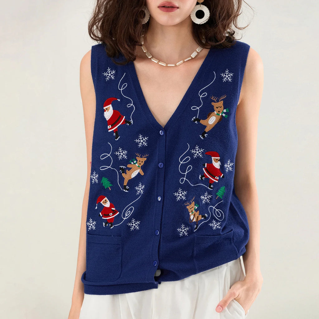 Festive Knit Christmas Vest with Embroidered Details