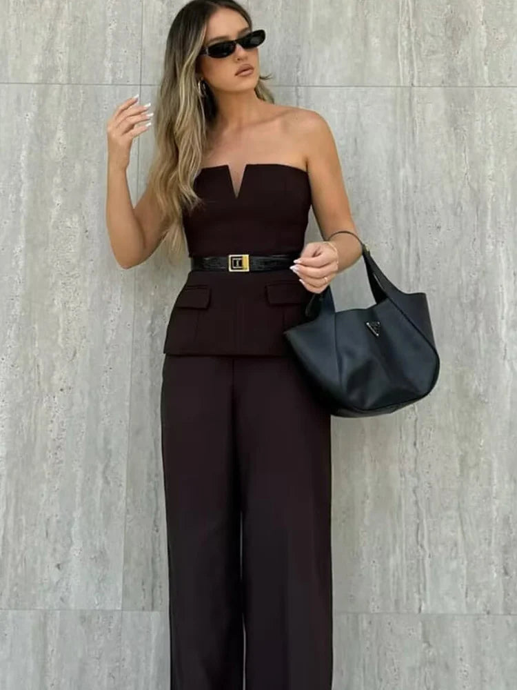Tailored Strapless Top with Pocket Detail