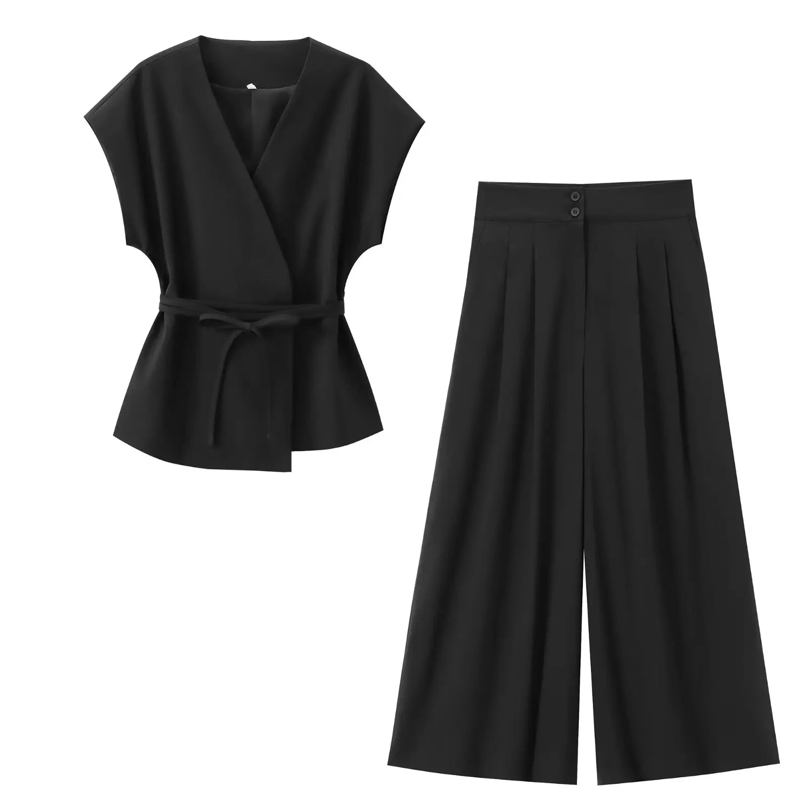 Women’s Wide Leg Pants and V-Neck Top Set