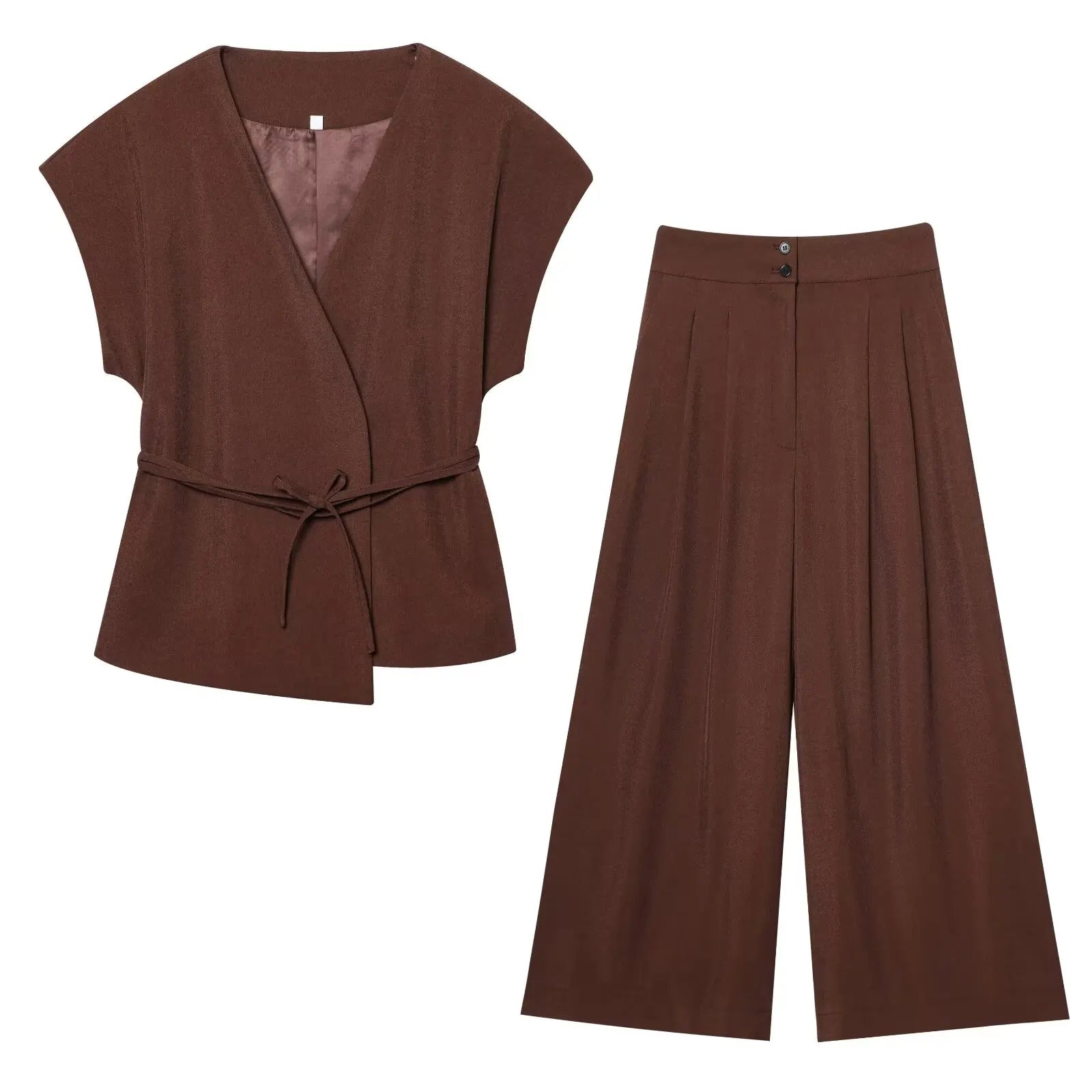 Women’s Wide Leg Pants and V-Neck Top Set