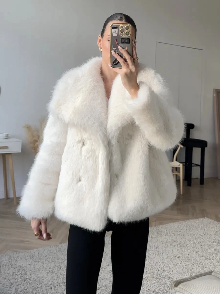 Faux Fur Coat with Turn-Down Collar