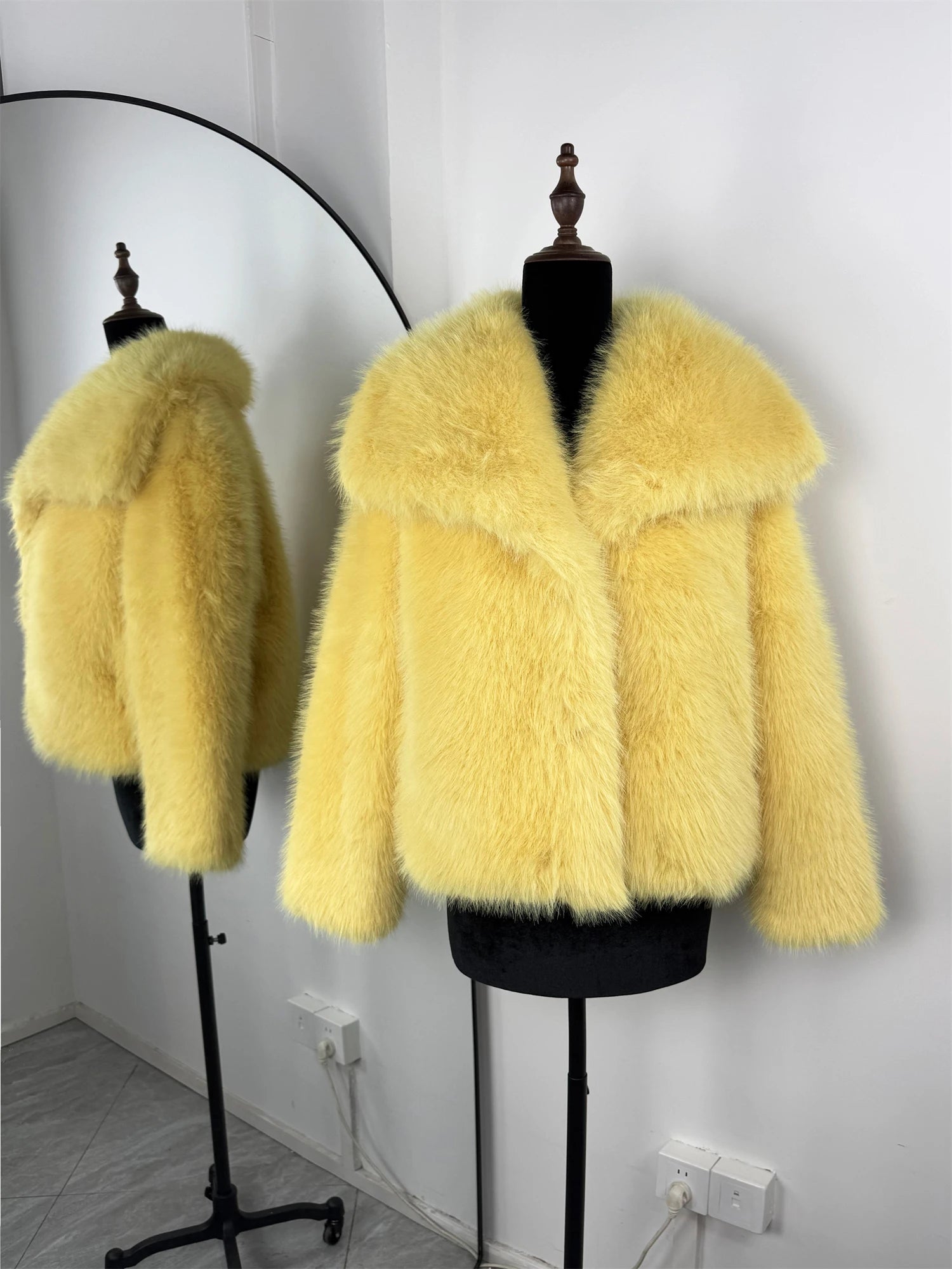 Faux Fur Coat with Turn-Down Collar