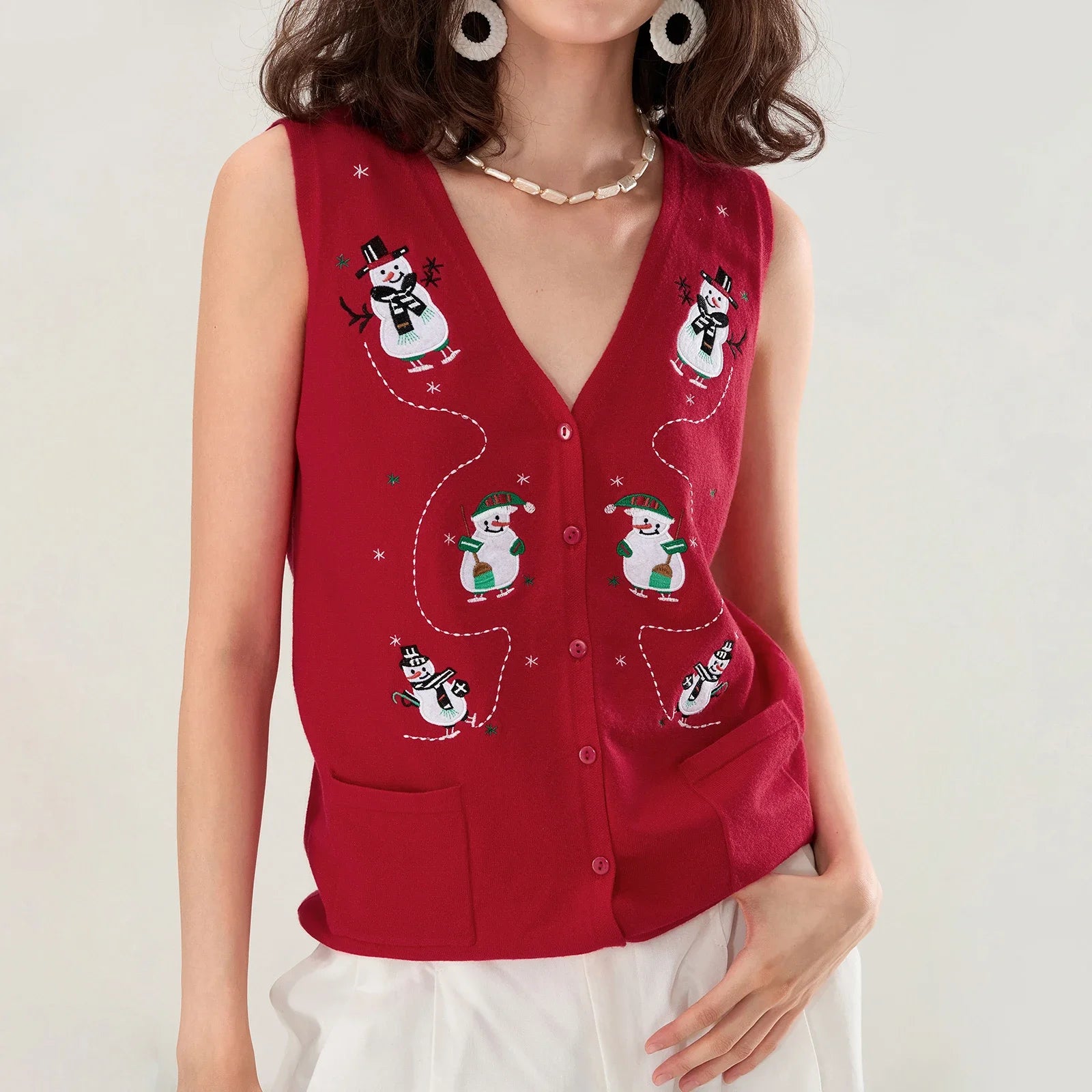 Festive Knit Christmas Vest with Embroidered Details