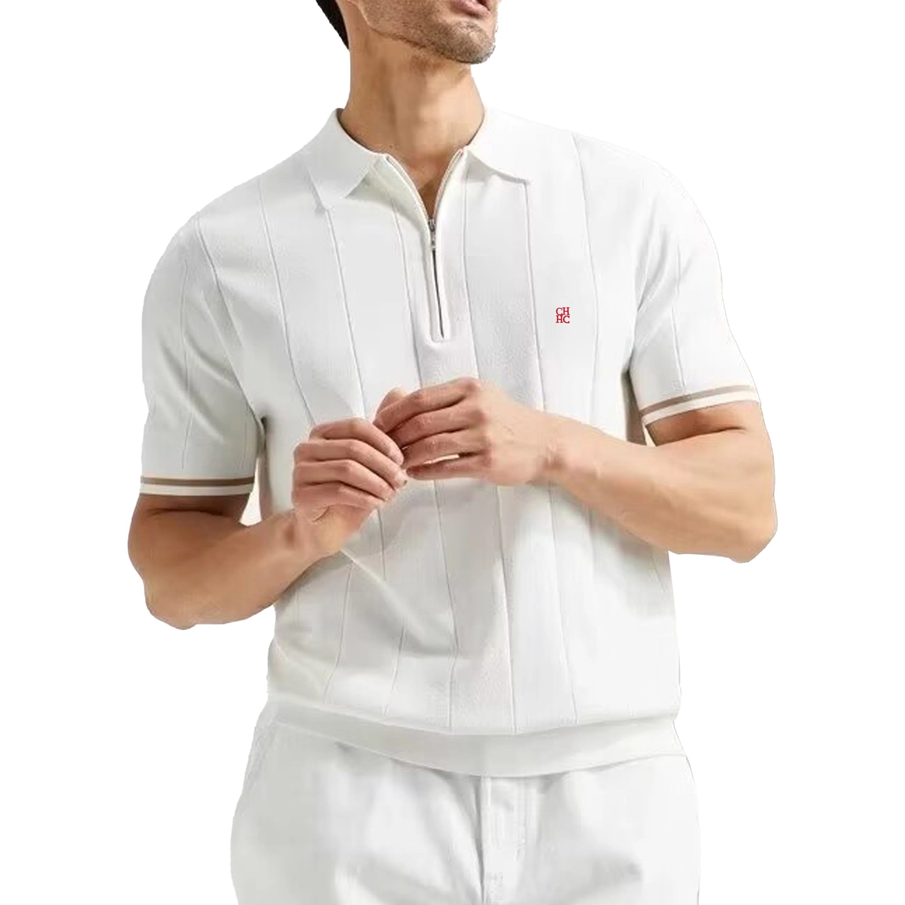 Ribbed Knit Polo Shirt
