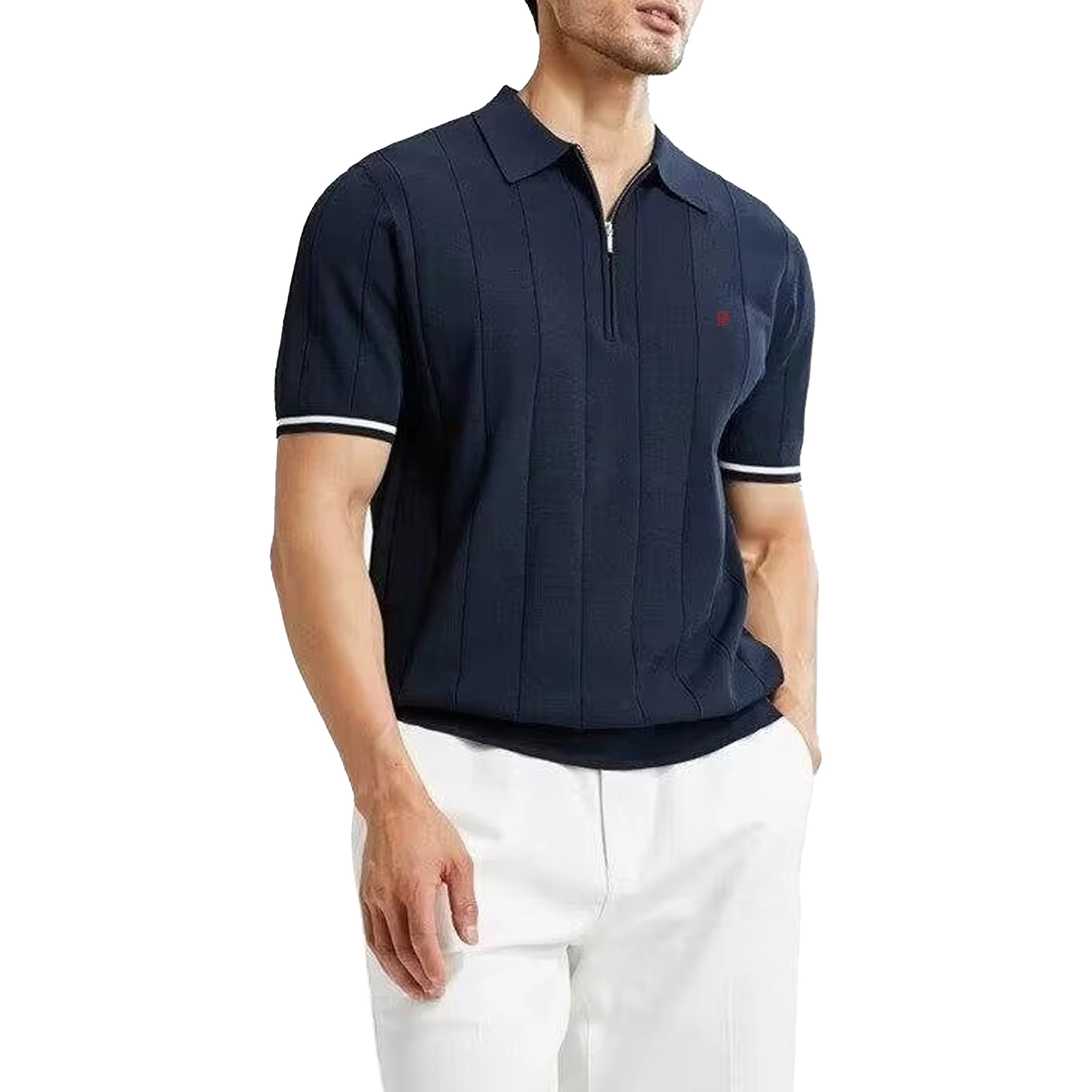 Ribbed Knit Polo Shirt
