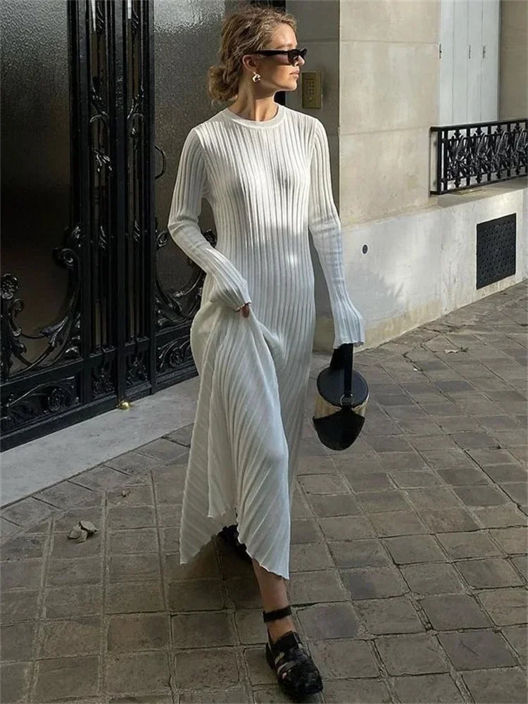 Casual Dress with Sash and O-Neck