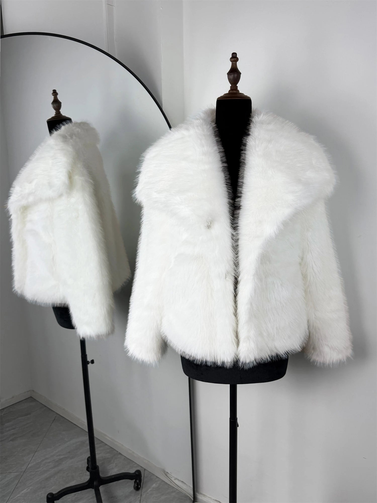 Faux Fur Coat with Turn-Down Collar