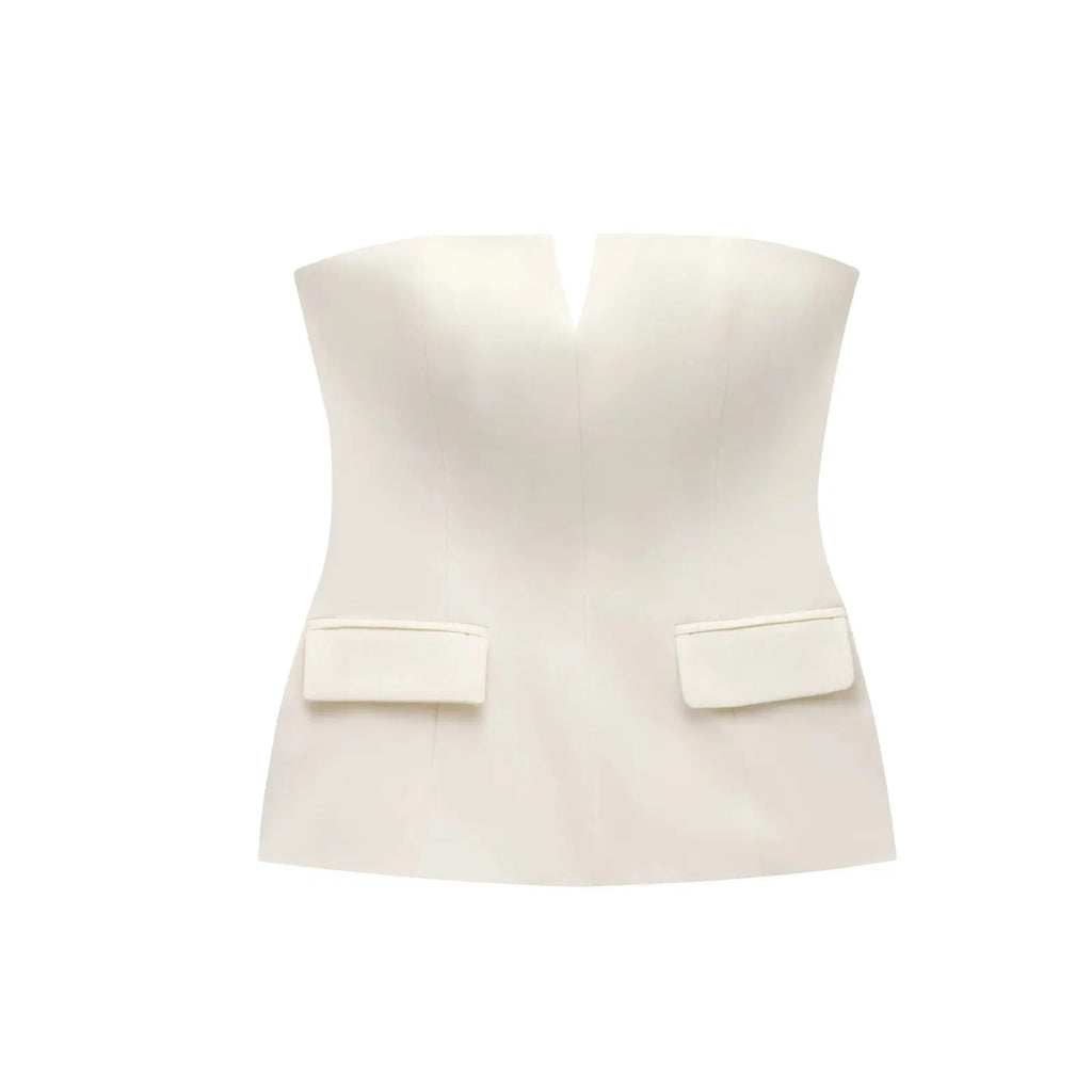Tailored Strapless Top with Pocket Detail