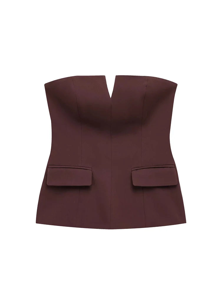 Tailored Strapless Top with Pocket Detail