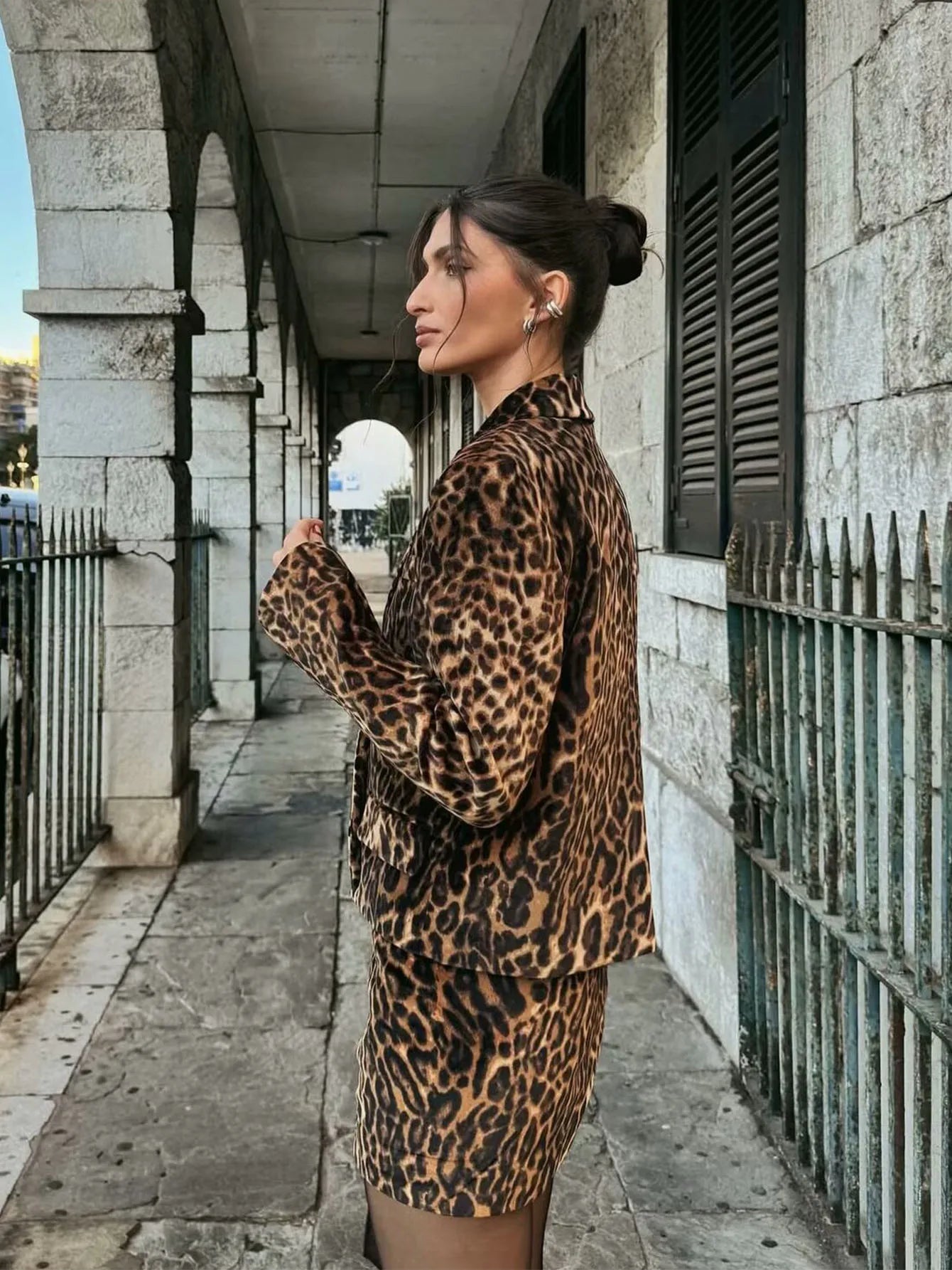 Animal Print Set with Mini Skirt and Vintage Blazer