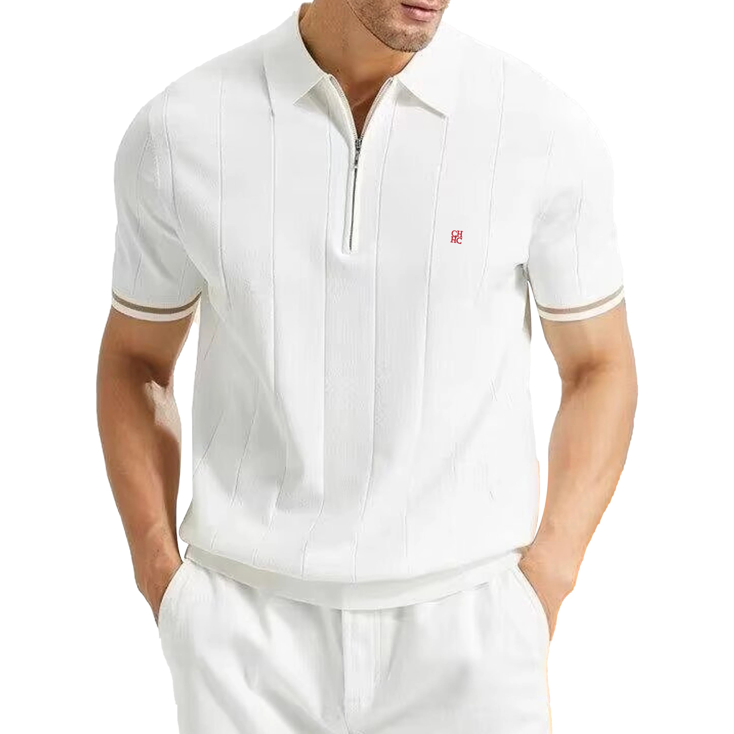 Ribbed Knit Polo Shirt