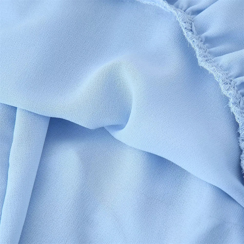 Soft Blue Elegance — Ruffled Women’s Romper