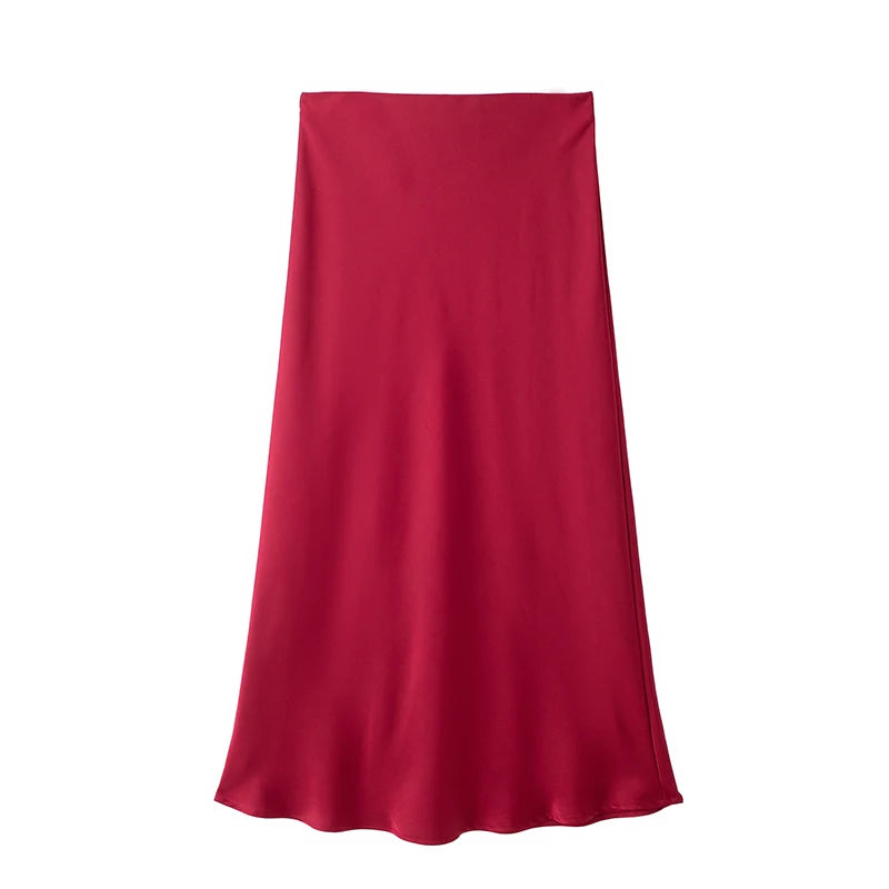 Satin A-Line Midi Skirt