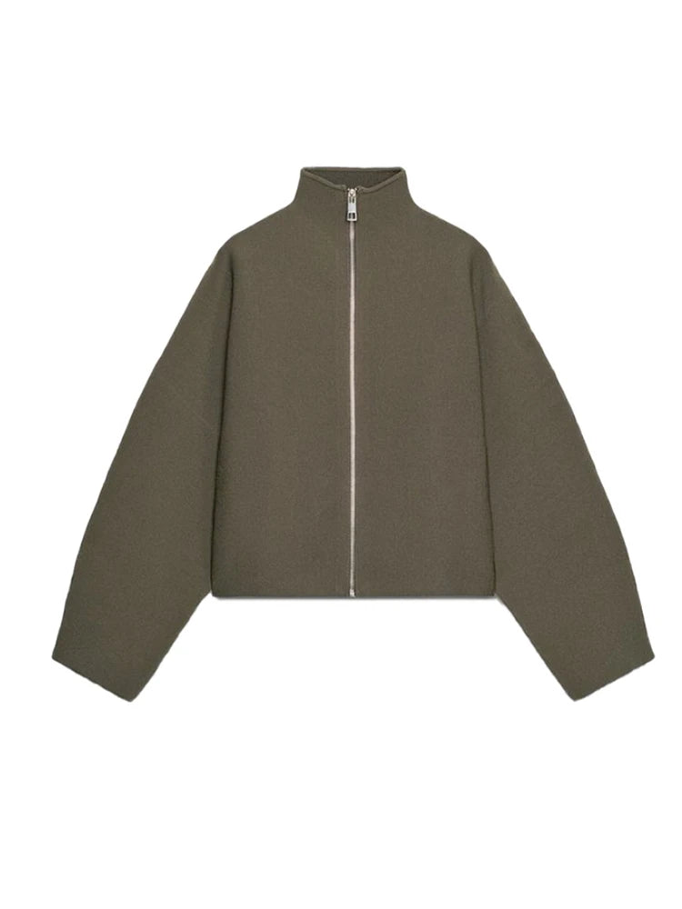 Casual Jacket with Zipper and Stand-Up Collar