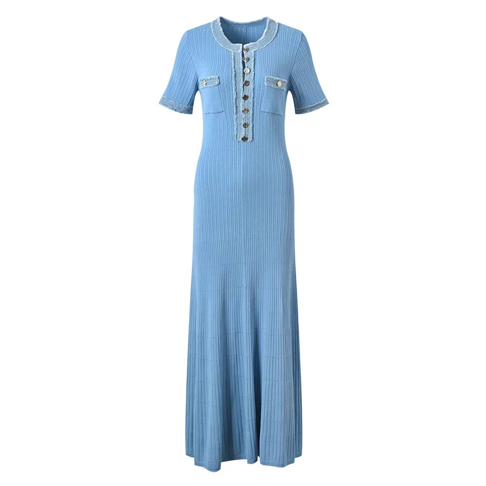Casual Knit Ankle-Length Dress with Pockets
