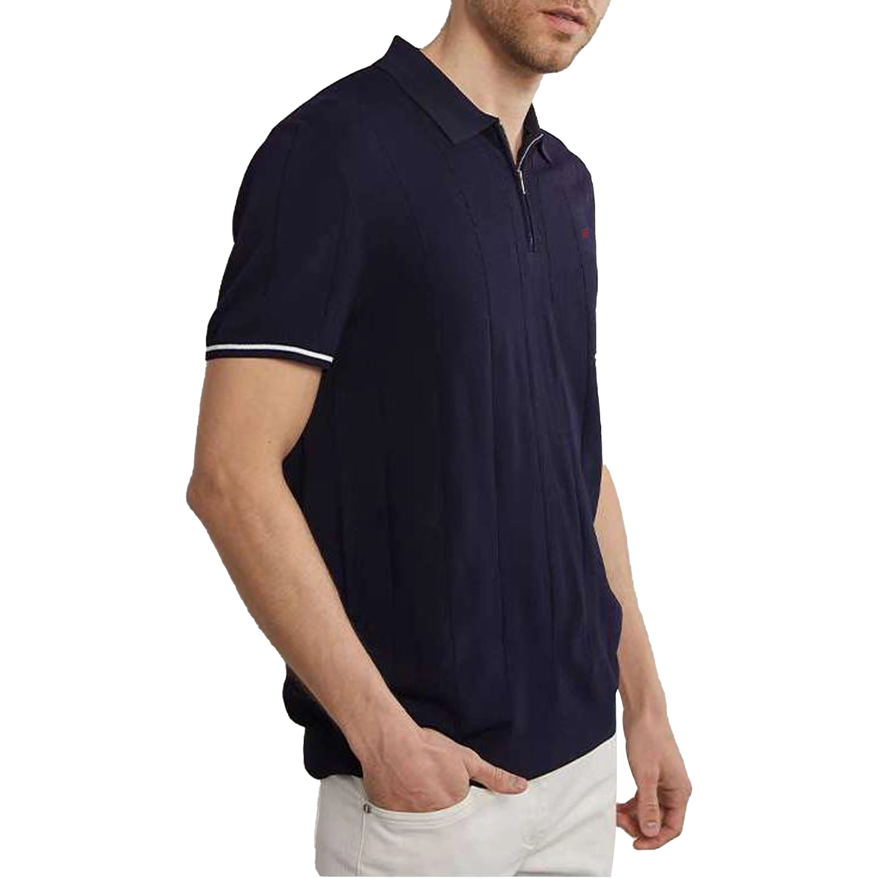 Ribbed Knit Polo Shirt