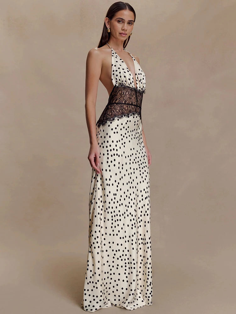 Noir Polka Dot Open-Back Gown