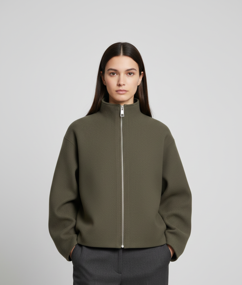 Casual Jacket with Zipper and Stand-Up Collar