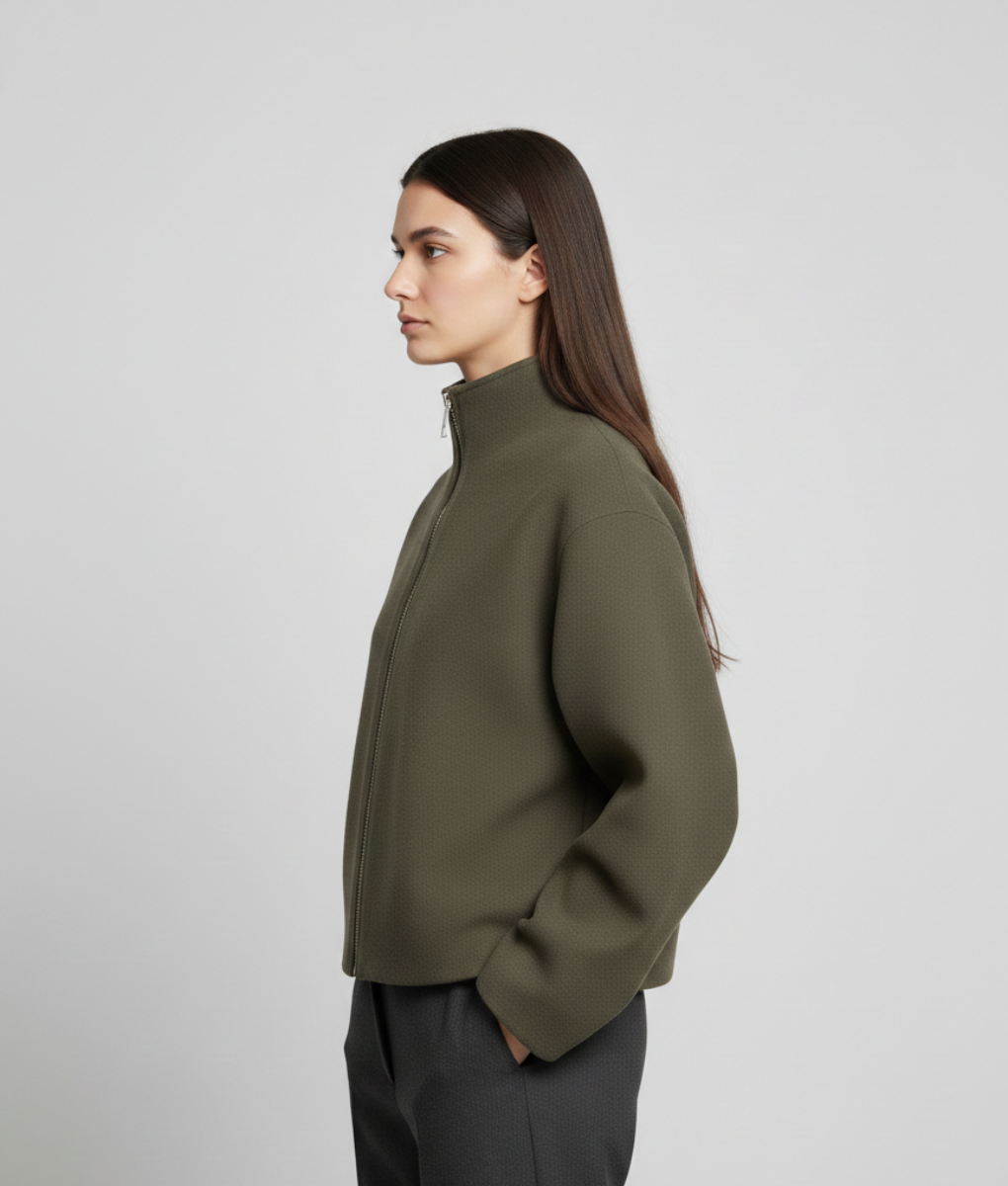 Casual Jacket with Zipper and Stand-Up Collar