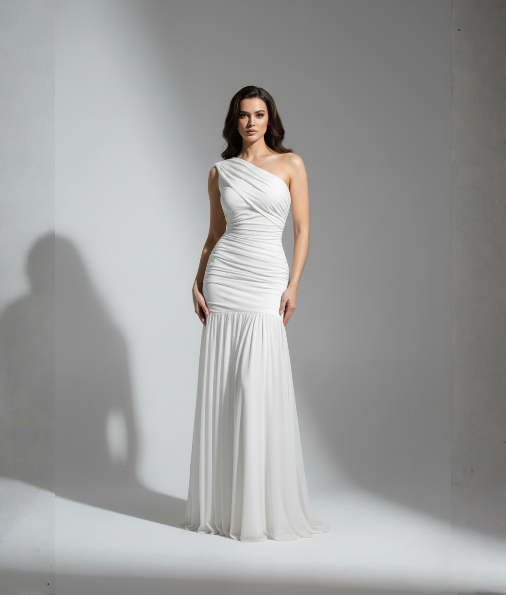 Scarlet Éclat Dress – Asymmetry in Elegance